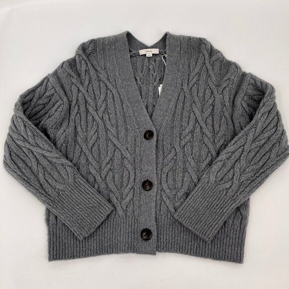 Vince Interlocking Cable Knit Cardigan Size XS Merino Wool Cashmere Sweater - Picture 3 of 14